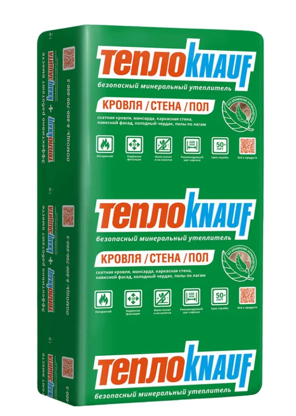 Утеплитель ТеплоKnauf Aquastatik TS036 для Кровли и Стен 1230х610х50 (16 пл, 12м2, 0,6м3, 32 уп/пал)